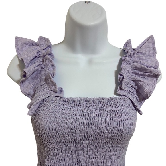MIOU MUSE NEW Lavender Smocked Ruffle Square Neck Crop Top Cottagecore Size S - Picture 7 of 10